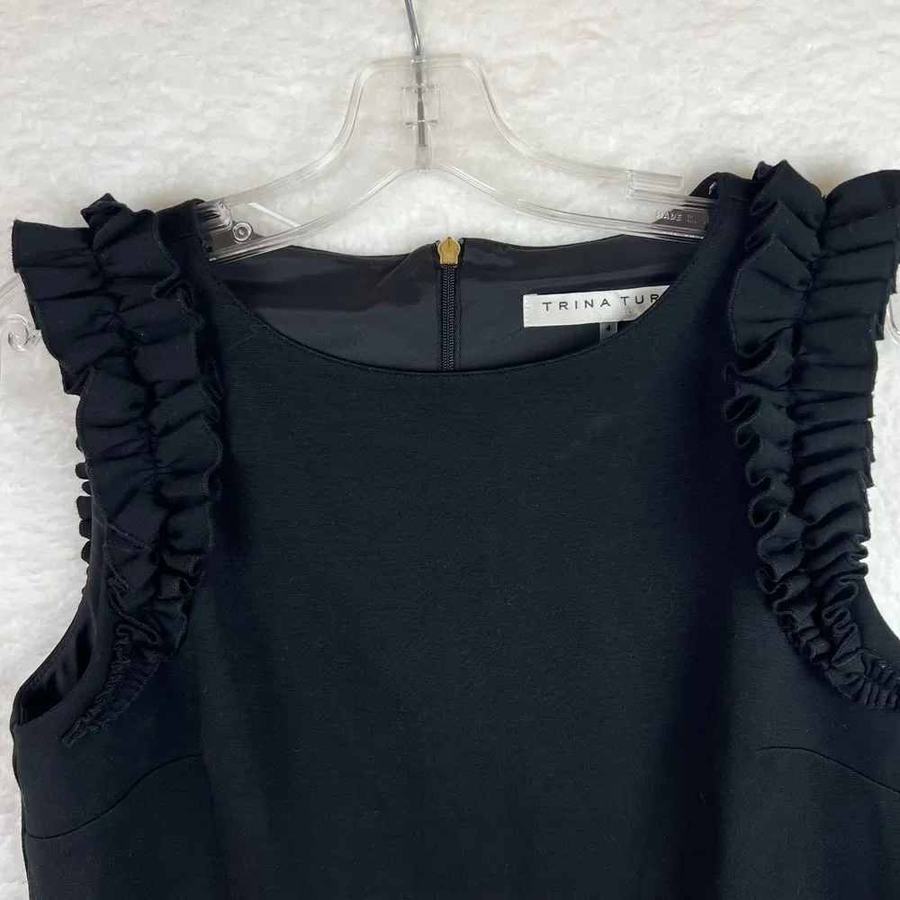 TRINA TURK Siena‎ Tropical Ponte Ruffle Sleeveless Dress Size 4 Zipper on Back